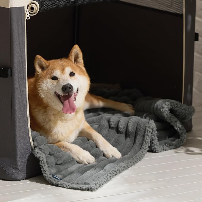 Bedsure ComfyFleece™ Waterproof Dog Blankets for Large Dogs,40x50 | Soft Plush Couch Cover,Washable Corduroy Fleece for Furniture Protector,Cozy Calming Reversible Pet Blanket, Warm Grey - Image 9