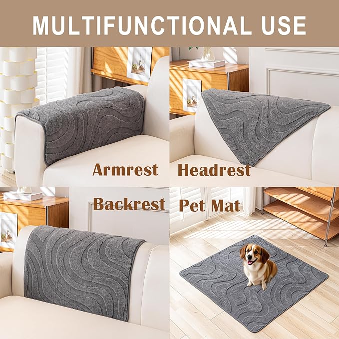 Couch Cover for Dogs, Velvet Fleece Non-Slip Sofa Covers Washable | Sofa Slipcovers for 3 Cushion Couch, Furniture Protector for Pet, L Shaped Sectional Couch Cover Wavy Grey, 36"X83" (1 Pcs) - Image 3