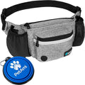 PetAmi Dog Fanny Pack, Treat Pouch for Dog Walking Training, Light Gray | Built in Poop Bag Dispenser, Water Bottle Holder, Collapsible Bowl, Pet Treat Waist Belt for Hiking Running Kibbles by PetAmi