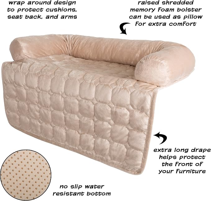 Couch Cover for Dogs – 30x30.5 Pet Furniture Protector with Memory Foam Bolster, Quilted Fabric, Non-Slip Water-Resistant Base by PETMAKER (Beige) - Image 3