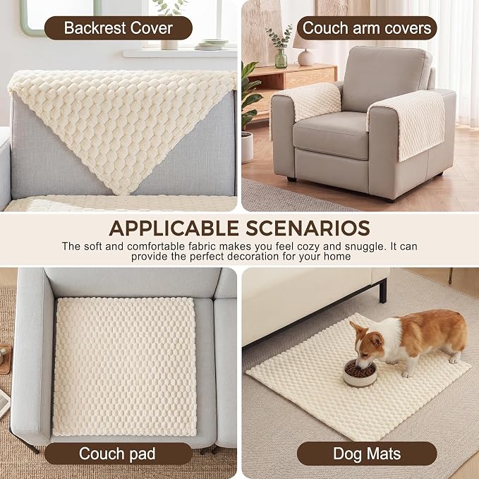Foxdecor Couch Arm Covers for Sofa Arm Chair Covers Set of 2 | Sofa Arm Covers Cat Scratch Resistant Couch Protectors, Washable Armrest Cover Furniture Arm Covers, White 18x24 in - Image 5
