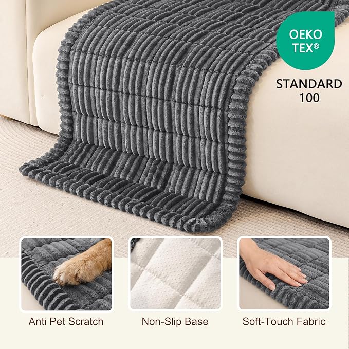 MEETSKY Couch Cover for Dogs, Washable Pet Sofa Covers for 3 Cushion Couch | Non Slip Dog Couch Covers for Sofa, Furniture Protector Against Fur, Dirt , Pet Friendly, Dark Grey, 27.6" x 70.9" - Image 3