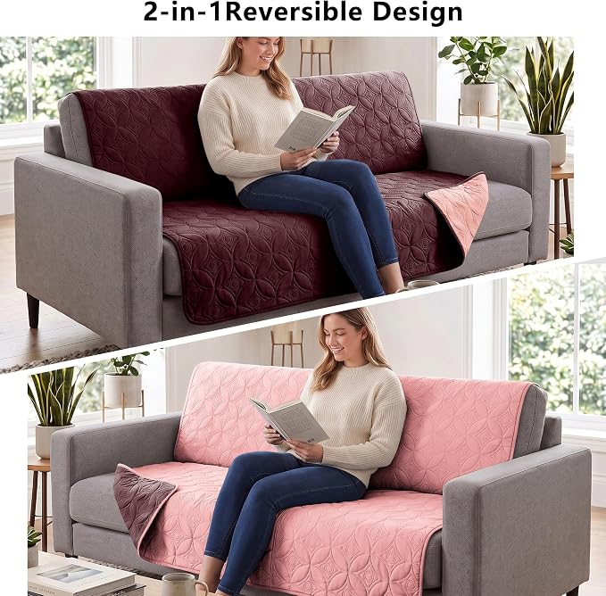 Waterproof Couch Cover for Dogs - Washable Pets Furniture Protector | TPU Leak-Proof Liner, Lightweight & Reversible, Fits Chair, Sofa, Bed, 30" x 30" , Burgundy/Pink - Image 4