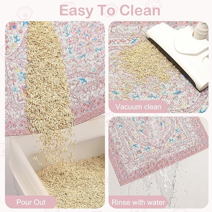Glittme Cat Litter Mat, 40"x30" Non-Slip Washable Trapping Mat for Cats | Litter Trapping Mat With Thick PVC Coil To Catch Scatter, Soft On Paws And Waterproof Bottom To Protect Floors - Image 3