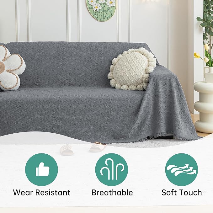 MYSKY HOME Couch Cover for Sectional Sofa, 2 Pieces Couch Covers for L Shape Sofa Geometrical Sofa Slipcovers for 2-3 Cushion Couch Sofa Throws for Pets, Kids (71"x118"+71"x118", Frost Grey) - Image 4