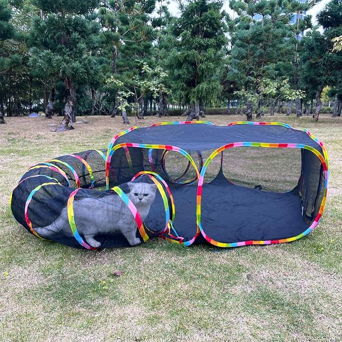 Outdoor Cat Enclosures, Cat Playground Portable Catio Mesh Tent, Outside Circle Playpen Tunnel for Kitty, Rabbit, Puppy and Small Animals by GONPETGP