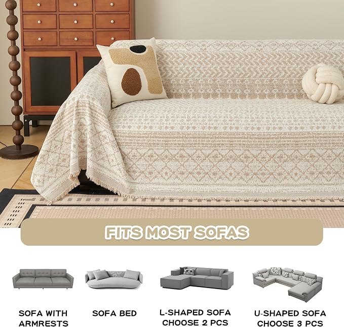 MEETSKY Boho Couch Cover for Sectional Sofa, Chenille Loveseat Sofa Covers Washable Pet Friendly Geometric Couch Covers - Image 6