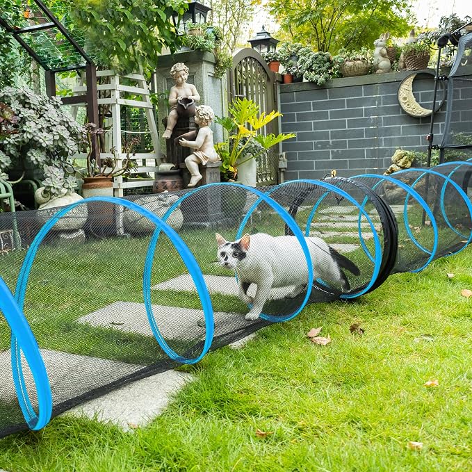 Cat Play Tunnel-for Indoors and Outdoors,Cat Tunnel Outdoor, Kitty Outdoor Enclosure, Cat Enclosures Easy to Connect with Two Zipper Doors,Product Size 59'' x 18'',3pcs /Set,Blue,3 Packs - Image 7