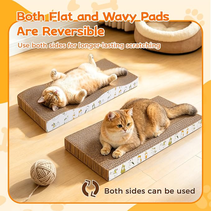 PatiencET Cat Scratcher Cardboard Pads, 4-Pack Mixed Flat and Wavy | Flat and Curved Profiles, Four-Piece Variety, Stretching and Lounging, Catnips Included - Image 5
