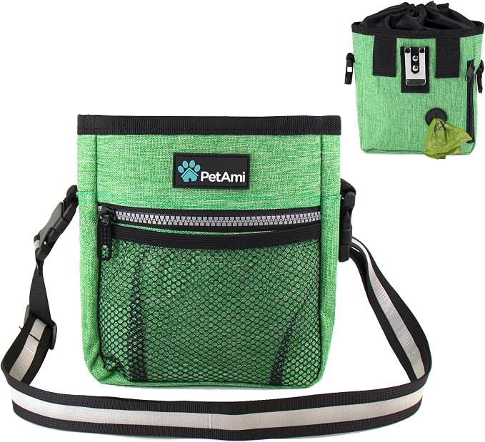 PetAmi Dog Treat Pouch, Pet Treat Pouch for Training, Dog Walking Bag Holder for Kibbles, Pet Food Toy, Dog Trainer Essentials Supplies, Poop Bag Dispenser, 3 Ways to Wear (Green) by PetAmi