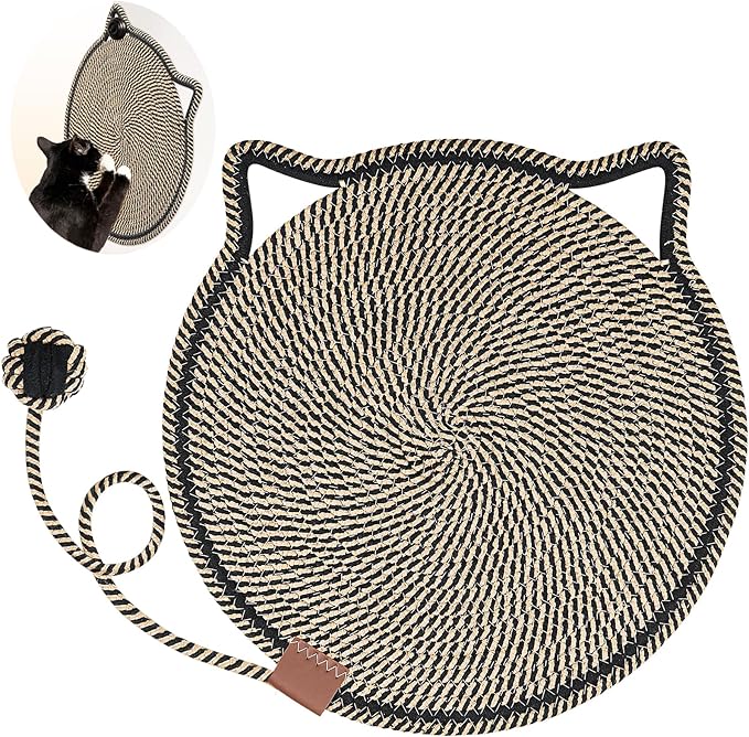 Cat Scratcher Mat, Natural Cotton Rope Cat Scratch Pad, 15.7'' Round Horizontal Floor Cat Scratching Pads for Indoor Cats, Cat Furniture Protector for Wall, Couch, Carpets, Sofas by LetalongPetSupplies