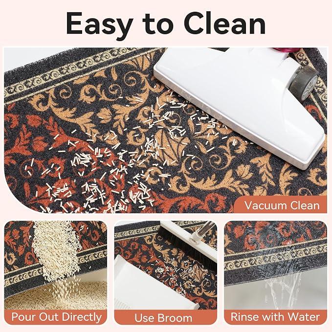Cat Litter Mat, 24"x15" High-Density PVC Cat Litters Trapping Mat, Waterproof & Non-Slip Backing, Litter Box Catcher, Soft on Kitty Paws, Easy Washable Pet Supplies Brown-Green - Image 4