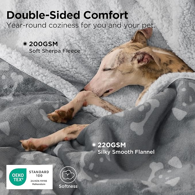 Bedsure Waterproof Dog Blankets for Large Dogs - 50"x60", Anchor Gray | Soft Print Sherpa Fleece Pet Cat Blanket Washable for Couch Bed Protection, Cozy Plush Reversible Throw Furniture Protector - Image 2