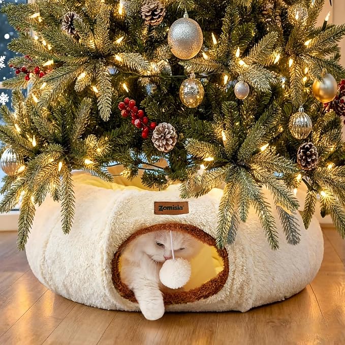 ZOMISIA Cat Tunnel Bed for Indoor Cats, Cute Cat Donut Toy Tunnel for Small Large Cats, Peekaboo Pet Cave Play Tunnel Toys for Kitten/Rabbit,Beige - Image 6