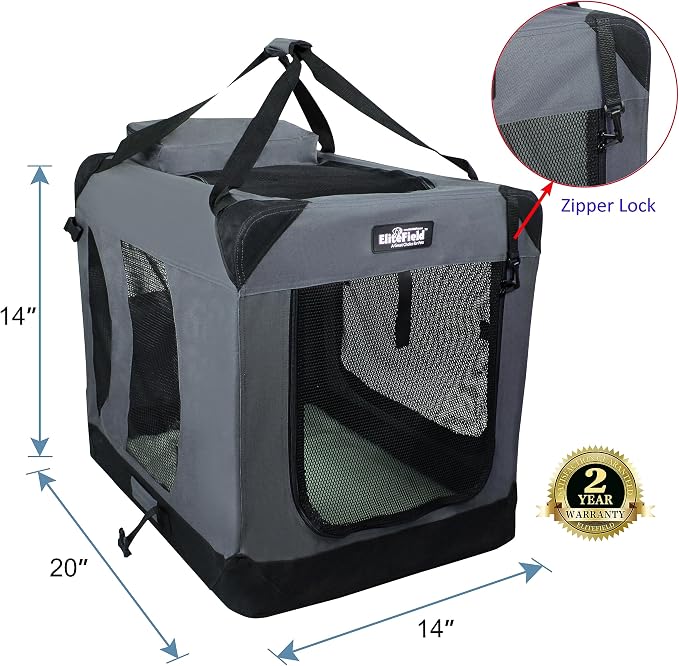 EliteField 3-Door Soft Dog Crate with Bed & Carrying Bag (2-Year Warranty) | 3 Mesh Doors, Steel Frame, Removable & Washable Crate Cover and Bed Cover, Storage Pockets, Indoor/Outdoor, Foldable - Image 2