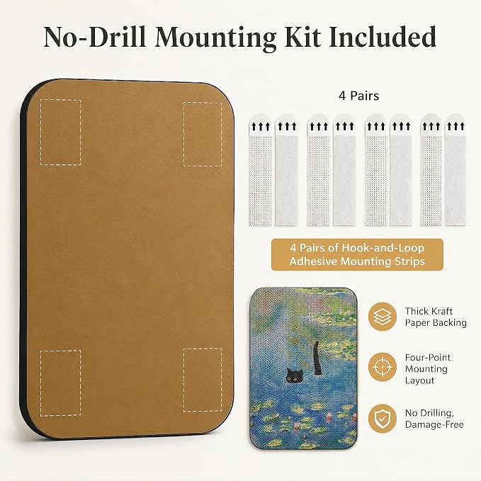 Cat Wall Scratcher, Art Cat Scratching Board for Indoor Cats | Wall Mounted Cat Scratch Pad, Water-Based Ink, Hook&Loop Strips, Floor or Wall Use, 16.7x11x1 Inch, Water Lily Pond - Image 4