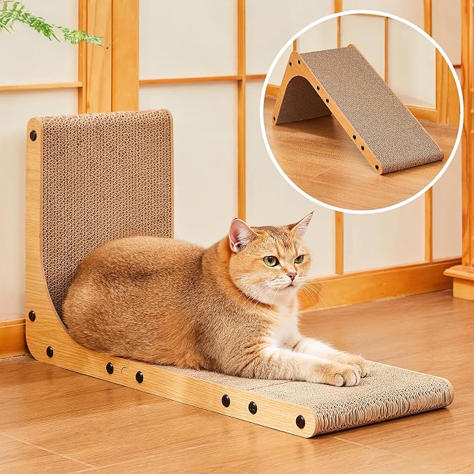 Cardboard Cat Scratcher, 23.6 Inch Cardboard Cat Scratching Post with Fuzzy Ball, Reversible Scratching Pad for Indoor Cats - Image 6