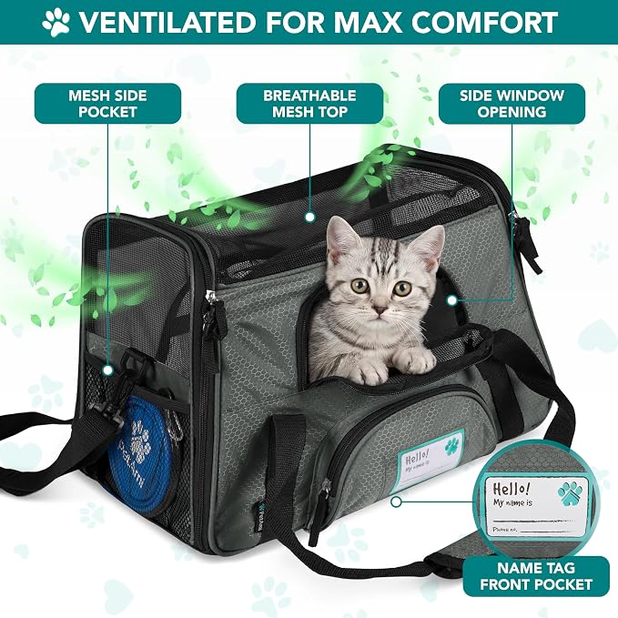 PetAmi Airline Approved Pet Carrier for Cats & Small Dogs, Small, Dark Gray | Soft Sided TSA Travel Bag, Sherpa Bed, Breathable Mesh Ventilation, Collapsible Bowl, Fits Under Seat, Up to 18 lbs - Image 3