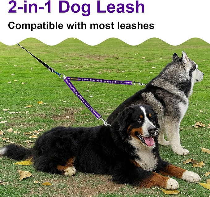 MingXpet 2 Dog Leash, Dog Leash for 2 Dogs, 360° Swivel No Tangle Double Walking Training Leashes for Large Dogs that Pull, Comfortable Shock Absorbing Reflective Bungee, Purple - Image 7