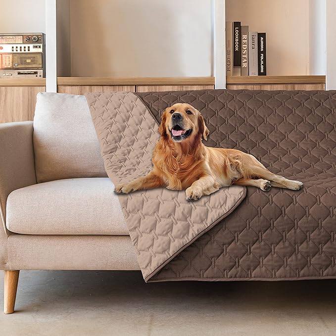 gogobunny Waterproof Dog Blankets for Large Dogs, Pet Bed Cover Breathable | Washable Pee Pads, Quilted Throw Blanket, Furniture Protector for Couch Sofa Bed Car, 82x82 Inch Dark/Light Chocolate by gogobunny
