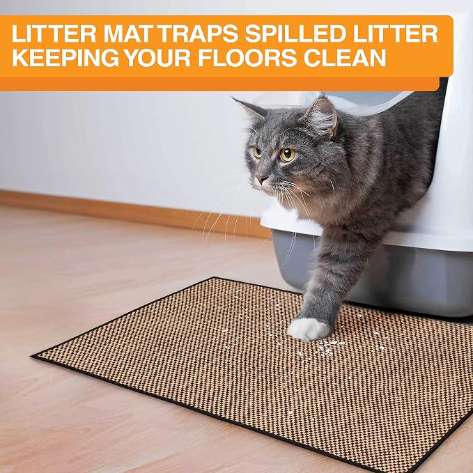 Neater Pets Jute Cat Litter Trapping Mat - Catches Spilled Litter Mess from Kitty Litter Box to Protect Floors, Soft on Cats Paws, Anti-Skid Backing, Easy to Clean, Checkered, 24" x 36" - Image 3