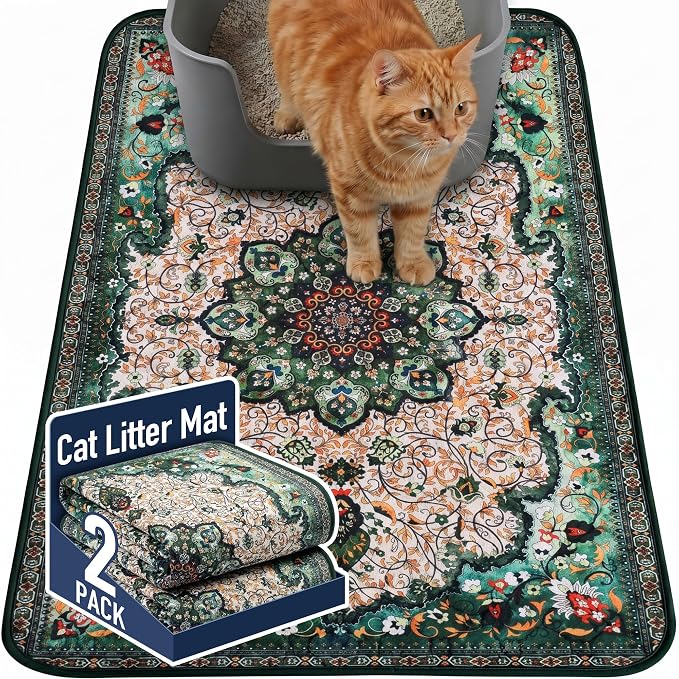 Hompet Cat Litter Mat 2 Pack, 24x36 Large Machine Washable Trapping Mats for Cats, Super Absorbent & Urine-Proof Cat Litter Box Mat for Floor, Waterproof & Non Slip Kitty Litter Rug by Hompet