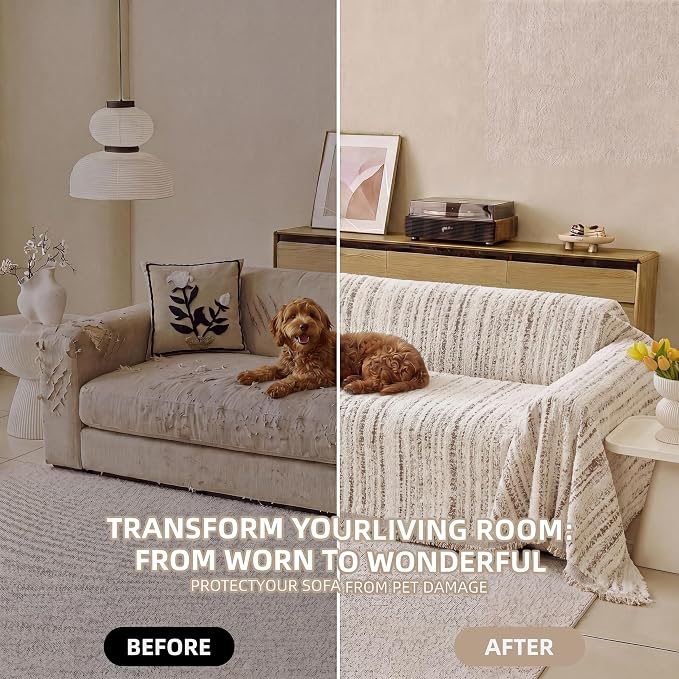 Couch Cover for Dogs Washable Sofa Cover, Sectional Couch Covers, Sofa Covers for 2 Cushion Couch, Non Slip Stripe Sofa Slipcovers Furniture Protector (Quicksand White 71x134) - Image 4