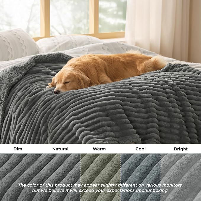 Bedsure ComfyFleece™ Waterproof Blanket for Bed, Queen（86"x108"） Warm Grey | Soft Plush Bed Couch Cover Corduroy Fleece for Furniture Protector, Cozy Calming Reversible Dog Blankets for Large Dogs Pet - Image 8