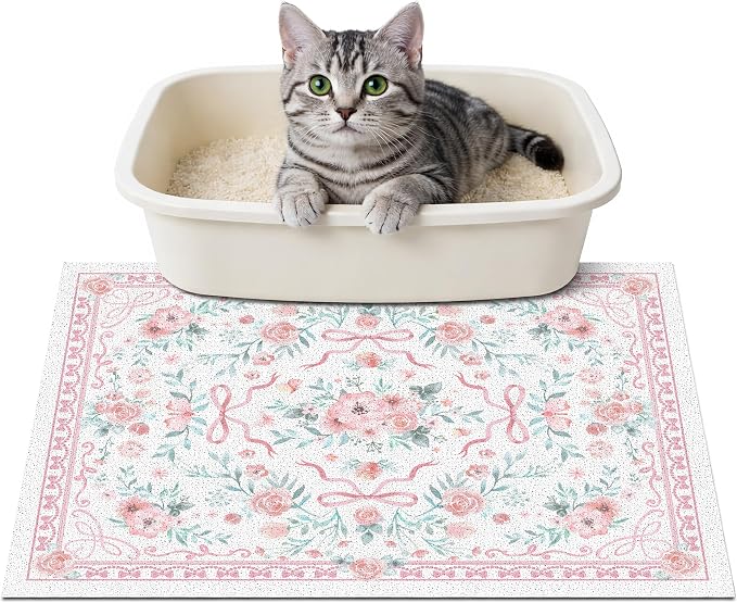 Cat Litter Mat 24"x15" for Litter Box, Non-Slip Washable Floor Mat with Litter Trapping Design, Scatter Control for Cats and Kittens, Pink by Unknown