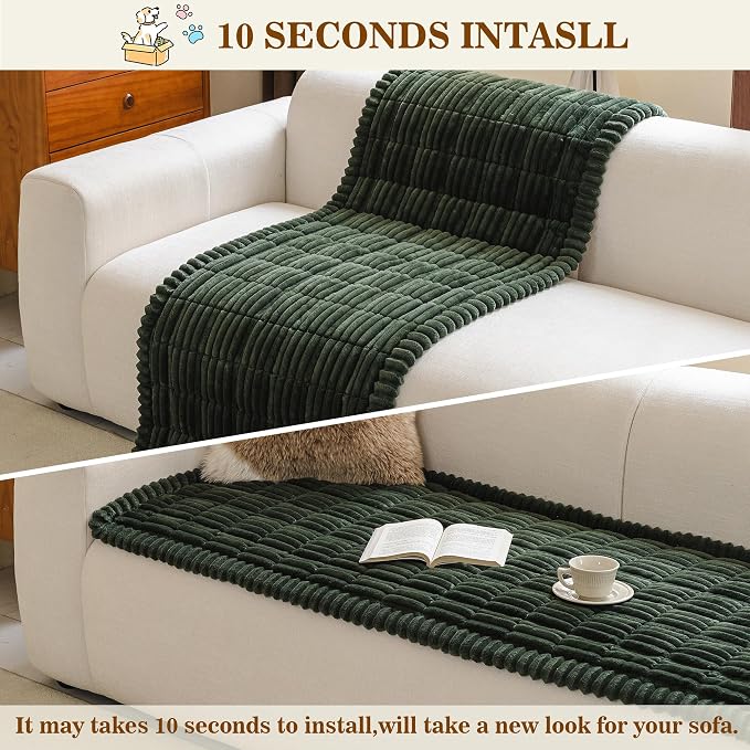MYSKY HOME Couch Cover, Non-Slip Sofa Cover for 3 Cushion Sofa, Moss Green | Couch Covers for Sofa, L Shaped Sectional Couch Cover, Sofa Covers for Pets Washable, Non Slip Sofa Cover, Leather Slipcover - Image 8