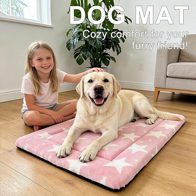 Dog Bed Mat – Soft & Comfortable Dog Kennel Pad for Crate – Durable Crate Bed & Mat for Dogs & Cats – Ideal for Crate, Kennel, and Home Use (Big&Little Stars Pink, L(35"*23"*1.5")) - Image 7