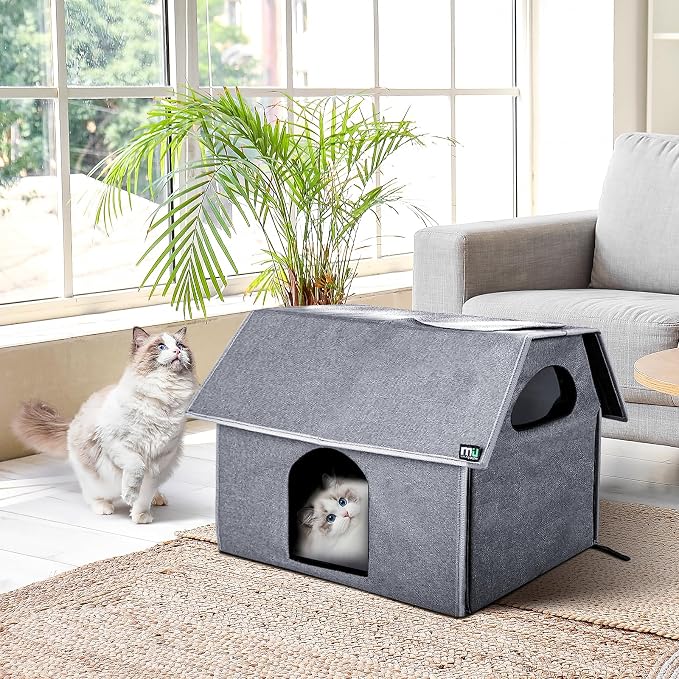 MIU Color Outdoor Cat House, Extra Large Weatherproof Cat Houses for Outdoor Cats, Warm Feral Cat Shelter with Removable Soft Mat, Big Cat Bed, 20.5"x17.5"x16.6" | Insulated Feral Cat Shelter with Removable Soft Mat, Easy to Assemble,20.5"x17.5"x16.6" - Image 7