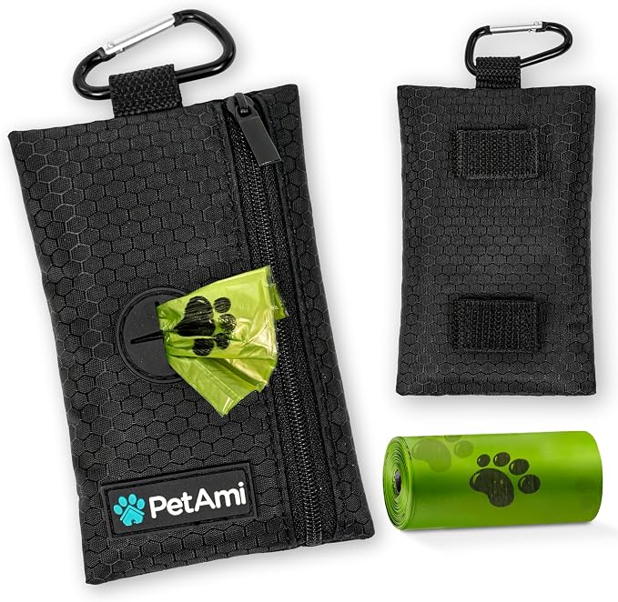 PetAmi Dog Poop Bag Holder for Leash, Pet Waste Bag Dispenser, Black | Soft Dog Poop Bag Holder Clips to Leash, Harness, Belt Storage for Treat Key, Pet Bag Dispenser, Doggy, Doggie - Image 2