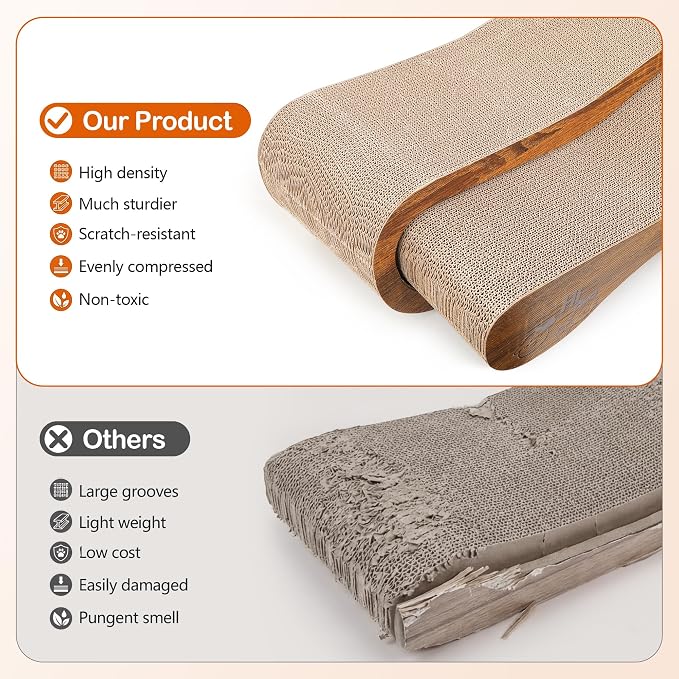 Cat Scratcher Set Cardboard Lounge Bed Scratch Pad for Indoor Cats Kittens | Reversible Durable Cardboard|Satisfies Cat Scratching Instinct|Protects Furniture|Indoor Cats & Kittens|Stackable Space Saver - Image 3