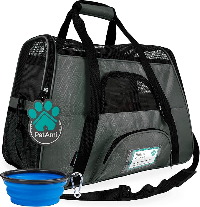 PetAmi Airline Approved Pet Carrier for Cats & Small Dogs, Small, Dark Gray | Soft Sided TSA Travel Bag, Sherpa Bed, Breathable Mesh Ventilation, Collapsible Bowl, Fits Under Seat, Up to 18 lbs by PetAmi