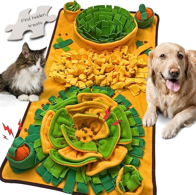 Snuffle Mat for Dogs, Cats and Small Pets, 34"X 19" Large Dog Snuffle Mat with Squeaky Plush Carrot Toy, Interactive Dog Puzzle Mat for Mental Stimulation and Boredom Buster… by DUDULOVY