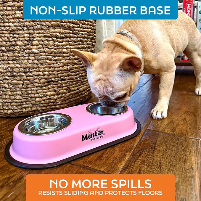 Master Pet Supply Double Dog Bowls Set with Elevated Base Light Gray | 2 - (8 oz) Stainless Steel Removable Dishes Double Cat Food Water Bowl, Dog Puppy Food Bowl Set, Rust Resistant, Raised Dish - Image 4