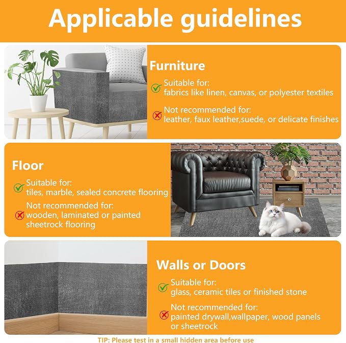 Cat Scratch Pad for Wall, Scratch Furniture Protector(39.3”×15.8”) | Cuttable and Adhesive Cat Scratching Mat, Fun Interactive Scratcher (Light Gray) - Image 7
