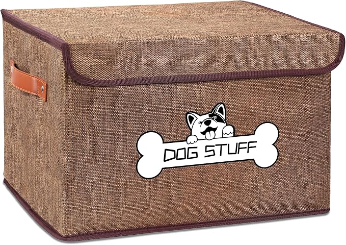 Dog Toy Basket with Lid, Collapsible Box for Pet Accessories | Storage Bin for Living Room, Fabric Container with Handle, Organizer for Small Medium dogs, Coffee by Thankspaw