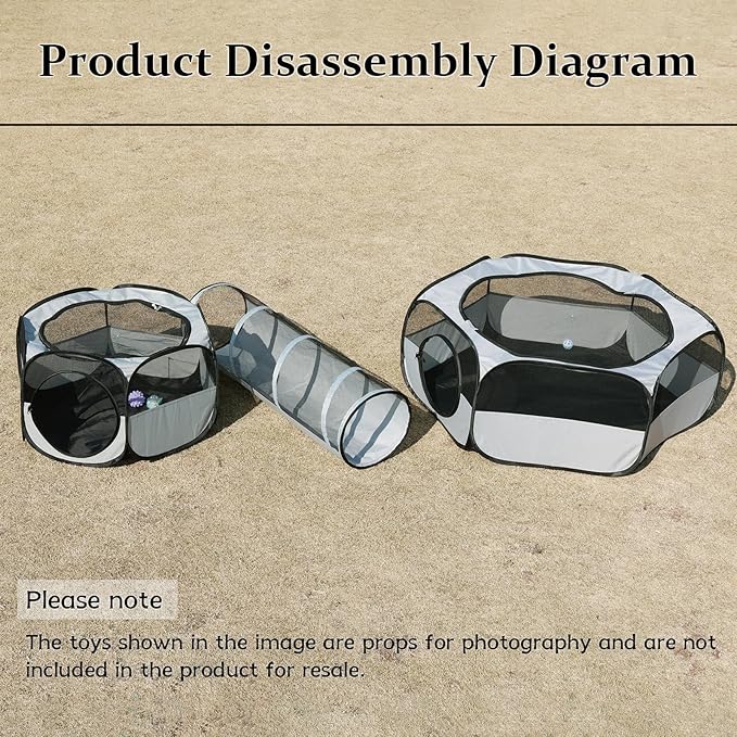 Outdoor Cat Enclosure，Cat Tunnels for Indoor and Outdoor Playpen Portable Cats with Cube Tent Toys Combo for Kitten, Puppy, Rabbit and Small Animals(One Small and One Large Hexagonal Cube +Tunnel - Image 2