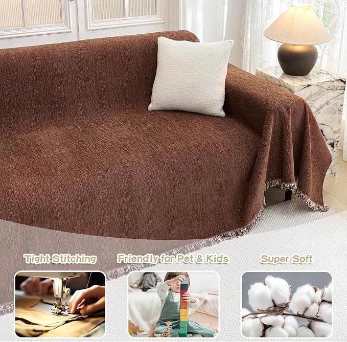 MYSKY HOME Oversized Couch Cover Sofa Covers Couch Covers for 3 Cushion Couch Sofa Pet Friendly L Shaped Couch Cover Sectional Couch Covers Non Slip Furniture Protector for Kids, 91"x150", Chocolate - Image 2