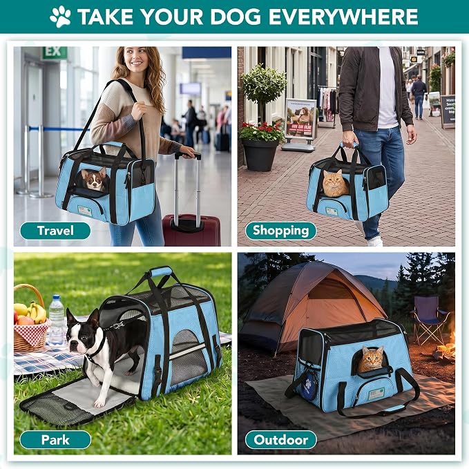 PetAmi Airline Approved Pet Carrier for Cats & Small Dogs, Large Light Blue | Soft Sided TSA Travel Bag, Sherpa Bed, Breathable Mesh Ventilation, Collapsible Bowl, Fits Under Seat, Up to 18 lbs - Image 7