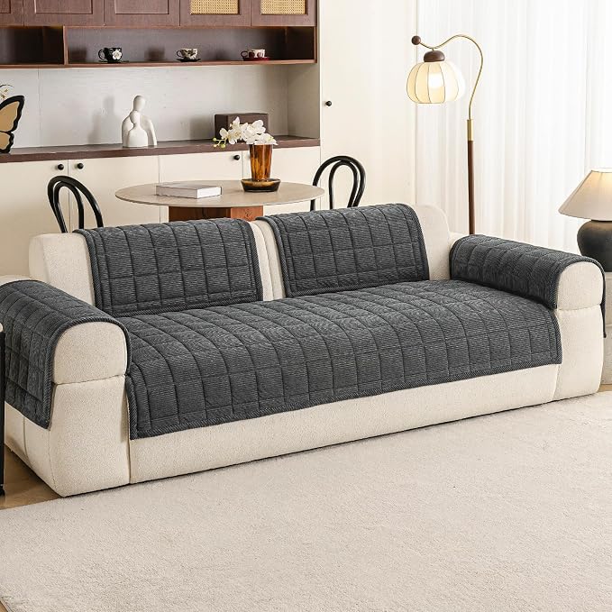 Couch Covers for Sectional Sofa, L Shaped Modular Couch Cover | 35”x63” Dark Grey Velvet Non Slip Sofa Covers Washable for Loveseats, Couch Protect Against Pet Hair, Scratches & Stains - Image 2