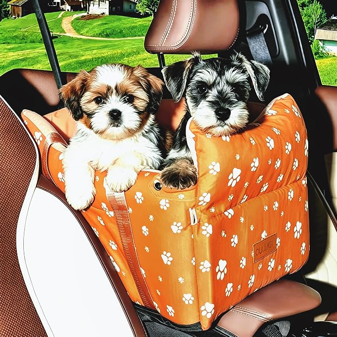 Center Console Dog Car Seat for Medium Dogs, Orange | Portable Armrest Booster With Soft Cushion Safety Belt, Up To 21 Lbs by HANMEIANINC
