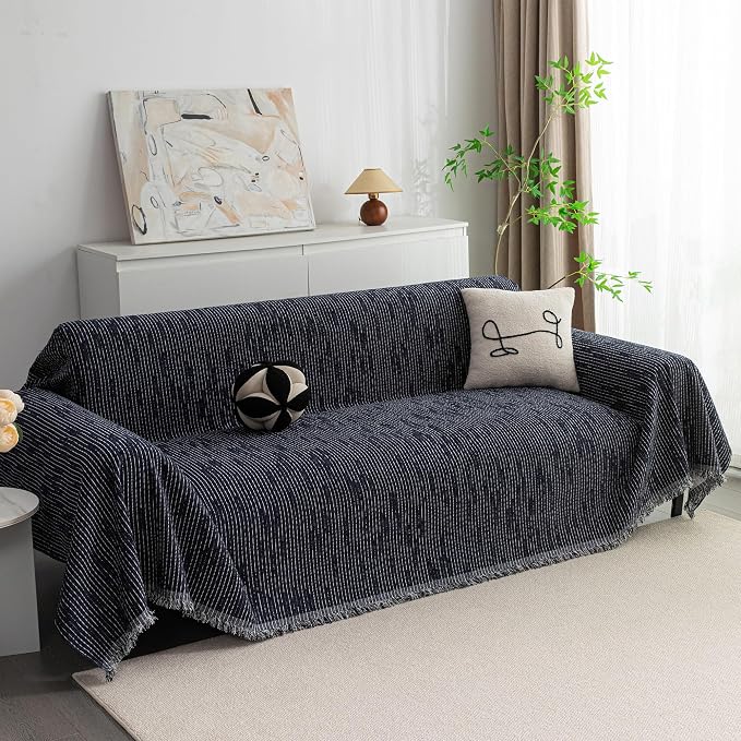 MYSKY HOME Couch Covers for 3 Cushion Couch Sofa, Sectional Couch Cover L Shape Chenille Couch Cushion Covers for Pets, Furniture Protector Cover for Dogs, Kids, 71"X150", Navy by MYSKYHOME