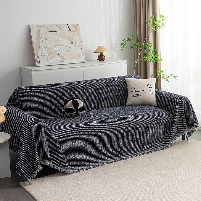 MYSKY HOME Couch Covers for 2 Cushion Couch Sofa, Chenille L Shape Sectional Couch Cover - Pet-Friendly, Machine Washable, Non-Slip Sofa Protector for Dogs, Kids, 71"x118", Navy by MYSKYHOME