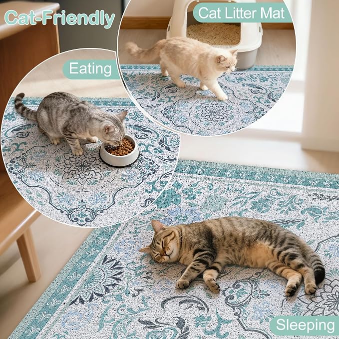 33"x22" Cat Litter Mat Waterproof Non-Slip Litter Trapping Pad | Soft Mesh Litter Box Mat With A Decorative Pattern Captures Scatter Effectively To Keep Floors Clean And Tidy - Image 7