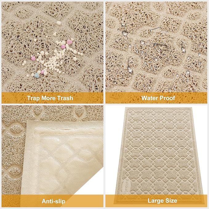 Cat Litter Box Mat, 35" x 24" Large Kitty Litter Trapping Mat Keep Floor Clean, Litter Box Mat Scatter Control, Waterproof, Easy to Clean, Durable Large Size Litter Mats for Floor - Image 5