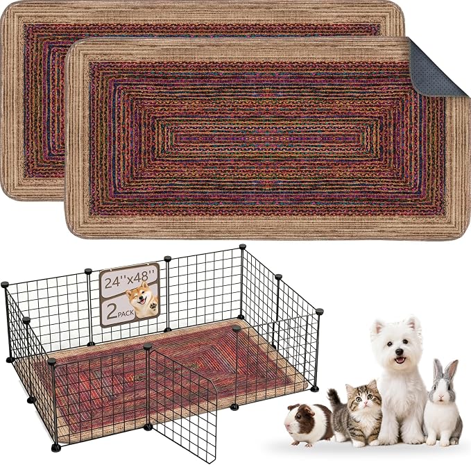 Washable Guinea Pig Pee Pads,Reusable Guinea Pig Cage Liner 2 Pack | Waterproof, Leak-Proof, Absorbent & Non-Slip, 24"x48" Bedding Potty Training Mat for Small Animal Rabbit Bunny Hamster Rat by Verdasun