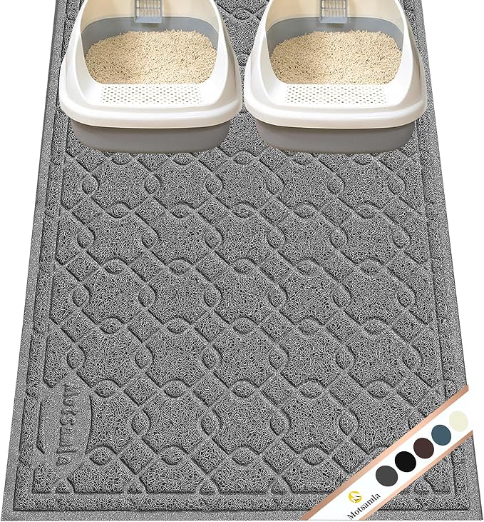 Cat Litter Box Mat, 47" x 32" XL Large Kitty Litter Trapping Mat Keep Floor Clean, Litter Box Mat Scatter Control, Waterproof, Easy to Clean, Durable Large Size Litter Mats for Floor by Motsamla